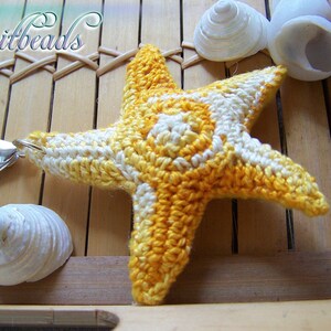 Sunny Beach Bright Yellow Starfish Crochet Keychain