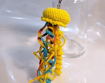 Sunshine Yellow Primary Colors Stuffed Plush Crochet Jellyfish Keychain