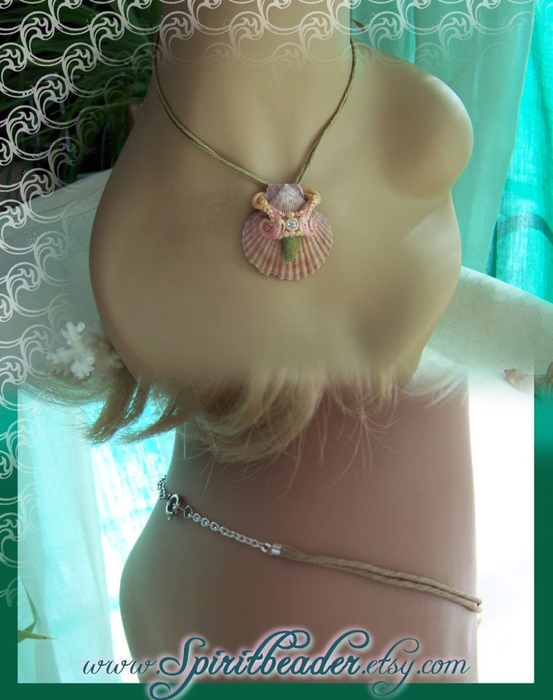 Rhinestone Pink Seashell Polymer Aventurine Pendant Necklace image 5