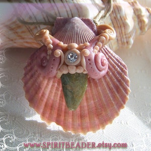 Rhinestone Pink Seashell Polymer Aventurine Pendant Necklace image 1