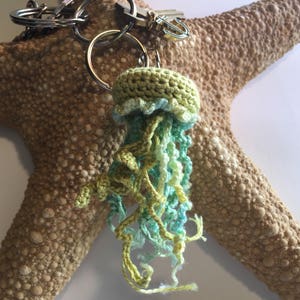Seafoam Green Aqua Tidepool Spiral Plush Crochet Jellyfish Keychain