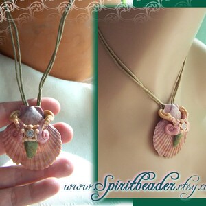 Rhinestone Pink Seashell Polymer Aventurine Pendant Necklace image 4