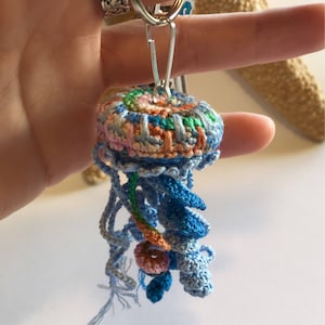 Faded Boho Blue Jeans Spiral Plush Crochet Jellyfish Keychain