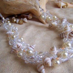 Crystal Net White Bridal Seashell Beadwork Necklace