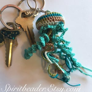 Green Aqua Turquoise Tidepool Spiral Plush Crochet Jellyfish Keychain