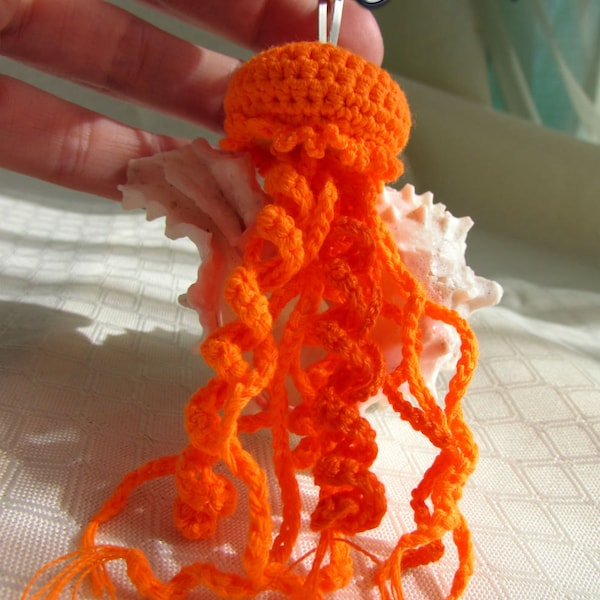 Néon Fluorescent Orange Crochet Beach Méduse Porte-clés Argent Split Ring