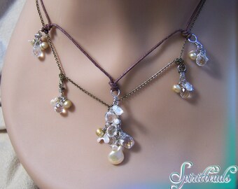 Crystal Teardrop and Pearl Cluster Cord and Chain Necklace