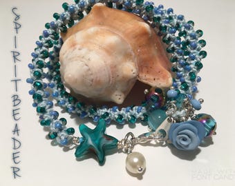 Crystal Aqua Starfish Pearl Bead Crochet Necklace or Bracelet