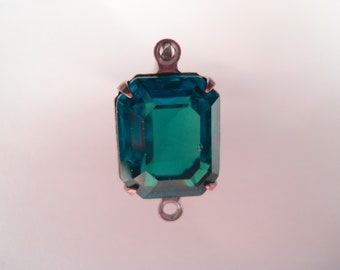 25x10.5mm K9 Glass Imitation Tourmaline Connectors With Brass Casing Jewelry Supplies Glass Connector Brass 2 Pcs Blue Green