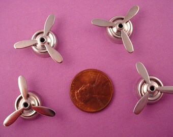 4 silver tone mounted propellers 22mm airplane aviation retro spins
