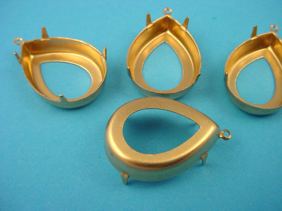 6 Brass Pear Prong Settings 25x18 1 Ring Open Back Etsy