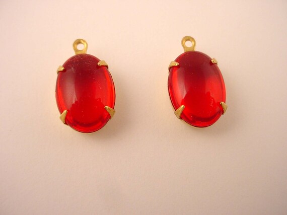 OVAL LOW DOME CABOCHONS H176 18 VINTAGE RED GLASS OVAL SMOOTH 14x10mm 