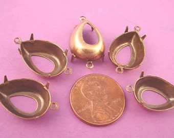 72 Vtg Brass Pear 7x5mm Rhinestone Prong Setting Open Back Jewelry Findings Lot