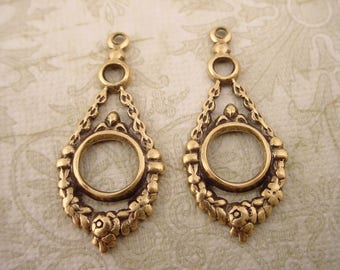 4 brass ox art nouveau Victorian pear open hole floral nature chain 34mm charms