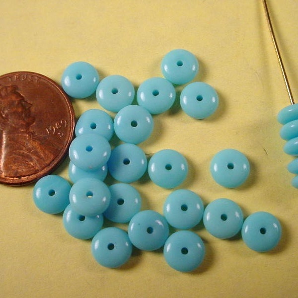 50 Vintage glass light blue spacer beads 6x3mm