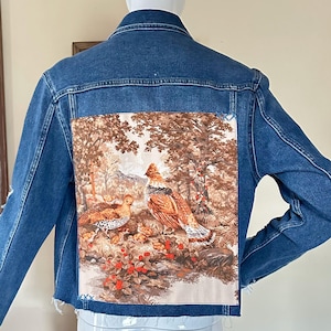 Vintage 80s Cut-off Denim Jacket Back Patch Distressed Custom Upcycled M/L