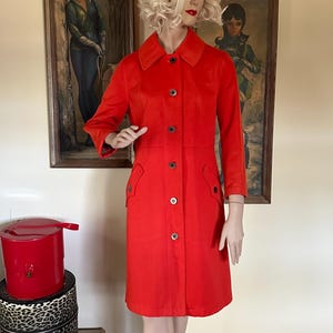 Vintage Mod 60s 70s Orange Rain Trench Coat Pockets Top Stitched Details M