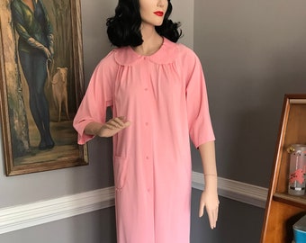 Vintage 70s Robe Pink Shadowline Lounge House Coat L