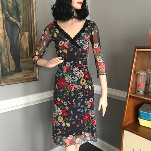Vintage Betsey Johnson 90s Y2K Floral Sheer Mesh Slip Dress S