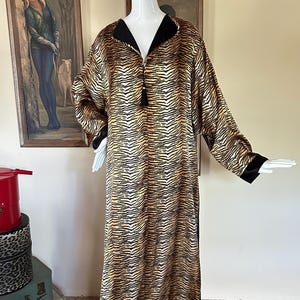 Vintage 1980s Satin Tiger Print Caftan Dress By Delta Burke Plus Size 2X