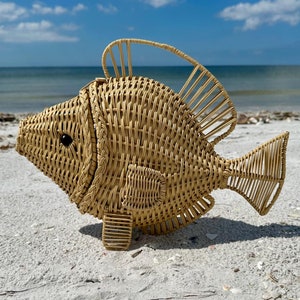 MR DARCY Wicker Fish Purse Handmade Vintage 1950s Style Retro Gift