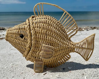 MR DARCY Wicker Fish Purse Handmade Vintage 1950s Style Retro Gift