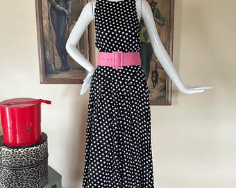 Vintage 90s Pretty Woman B&W Polka-dot Midi Dress M