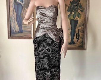 Vintage 80s Party Prom Dress Strapless Gold Bustier Top XXS