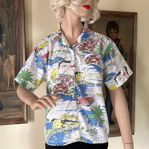 Vintage 1980s Gitano Shirt Drive-In Movies Novelty Comic Print M/L