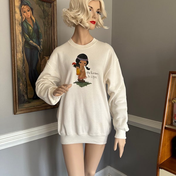 Vintage 80s Precious Moments Granny Sweatshirt Hand Painted L/XL