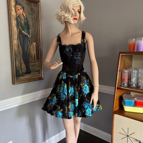 Vintage Betsey Johnson Cabbage Rose & Lace Corset Dress S