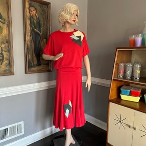 Vintage 80s New Wave Asymmetrical Design Slouchy Top & Skirt Set S/M