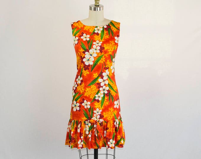 Vintage 1960s Orange Hawaiian Shift Dress Sassy Ruffled Hem - Etsy