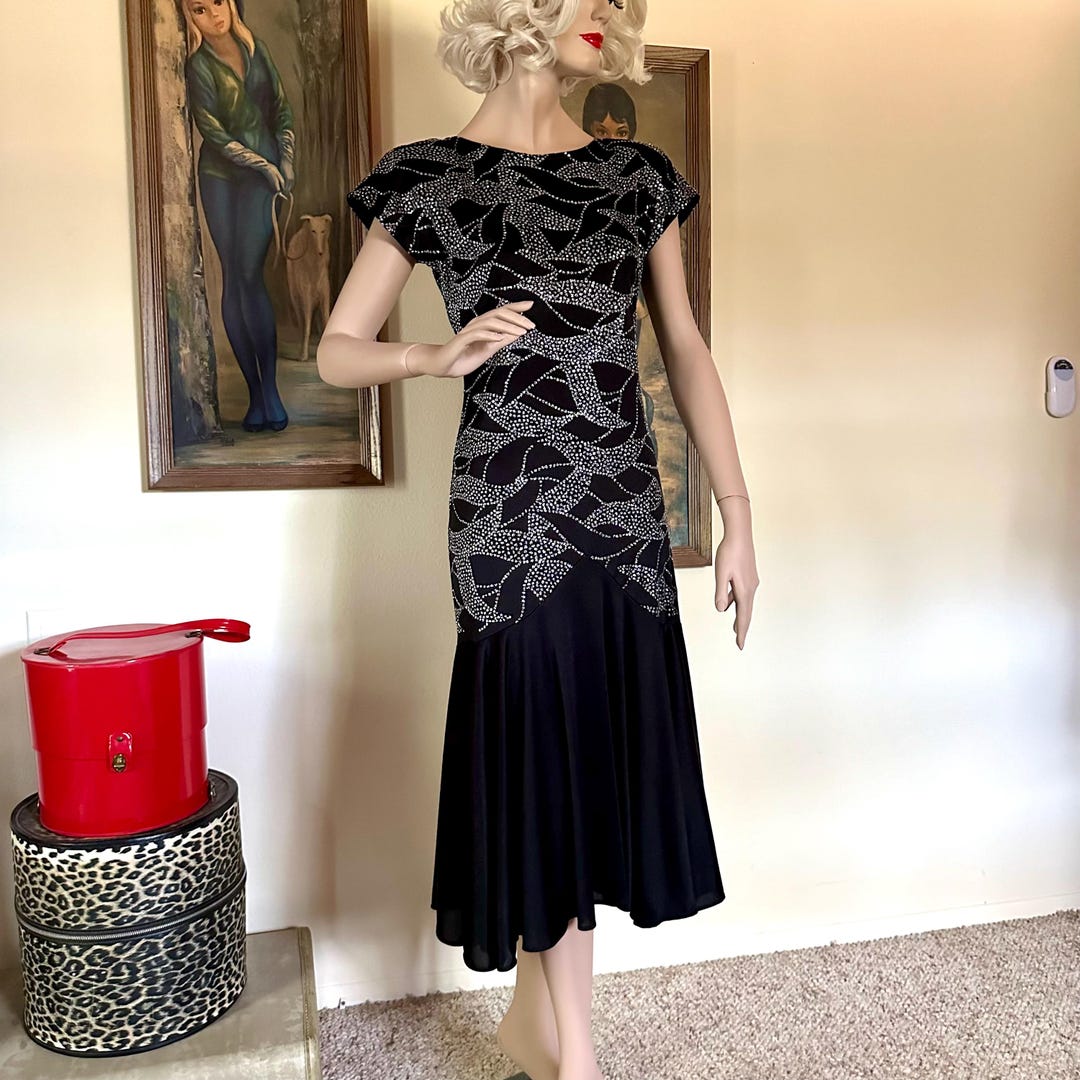 1980s Black Glitter Sack Dress