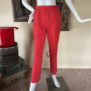 Vintage 1970s Red Double Knit Spade Polka-dots Cigarette Pants S