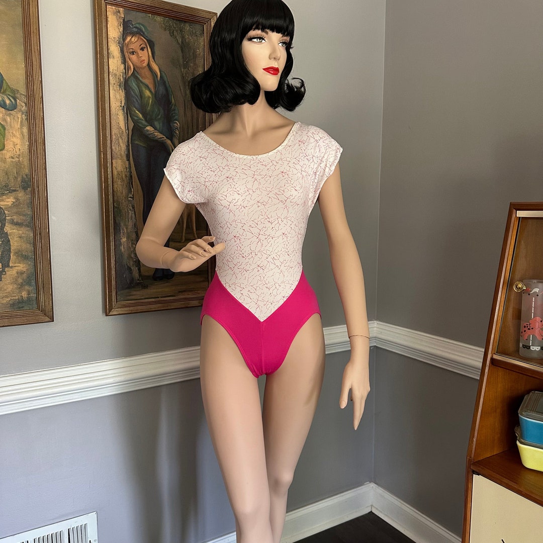 Vintage 1980s Jazzercise Leotard / Magenta Squiggles / No Excuses S/M