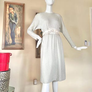 Vintage 1980s Disco A.J. Bari Beaded Silver Lurex Party Dress Studio 54 M