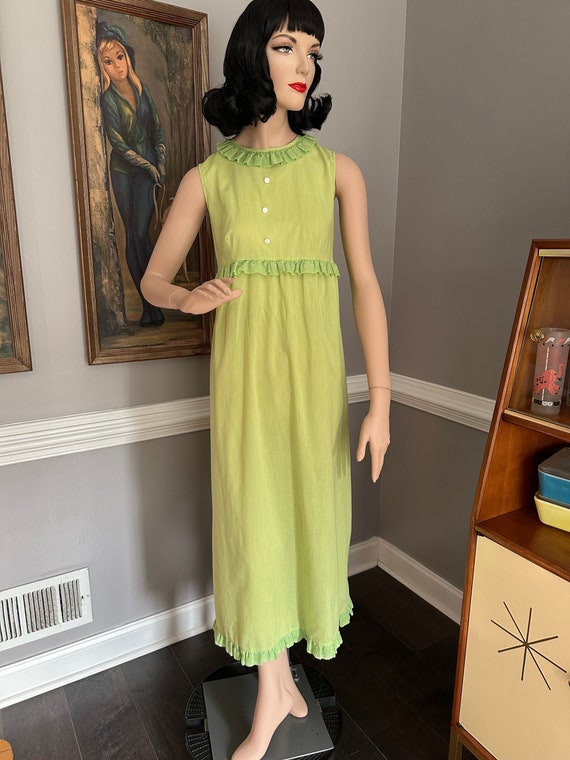 Vintage 1970s Apple Green Maxi Sun Dress Sears S/M