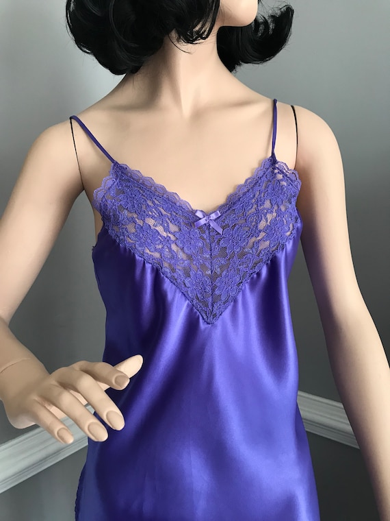 Vintage Chemise Slip Nightie Purple Satin Nightgo… - image 6