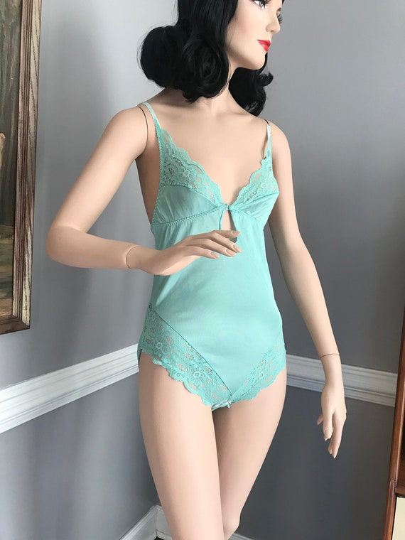 Vintage 1980s Mint Teddy Nightie One Piece Lace XS