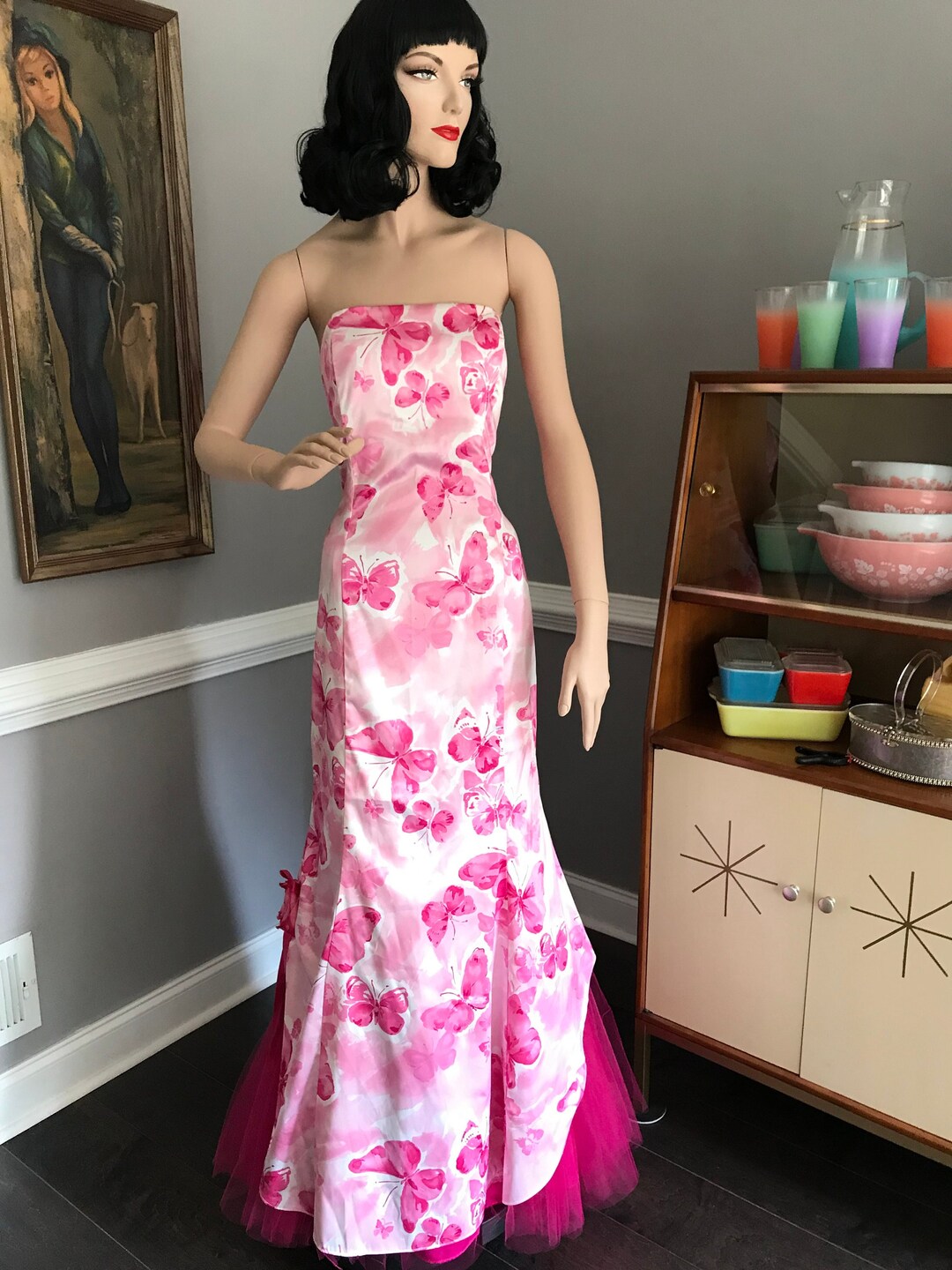 Vintage Pink Barbiecore Prom Dress Strapless Mermaid Evening - Etsy