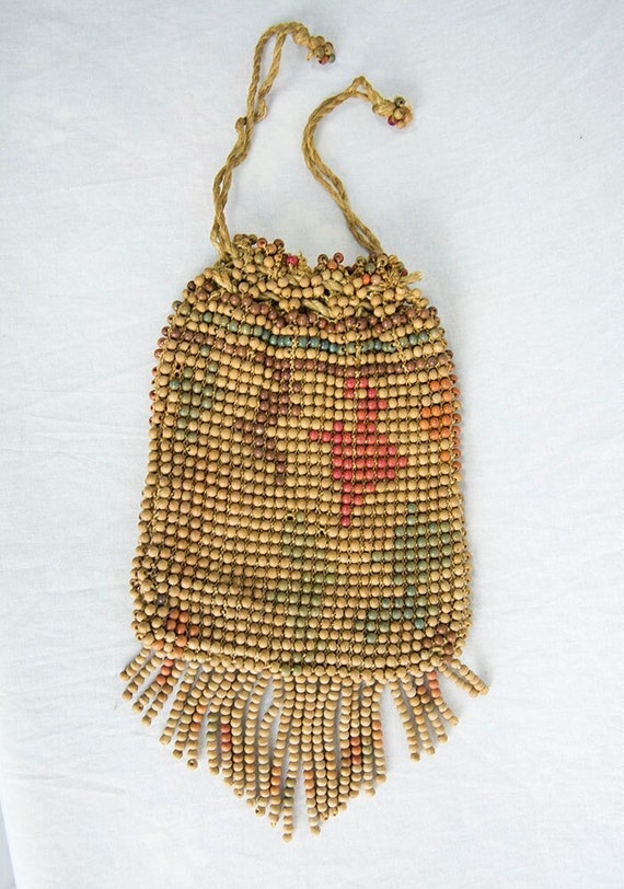 Vintage Wooden Beaded Purse Southwestern Santa Fe… - image 1