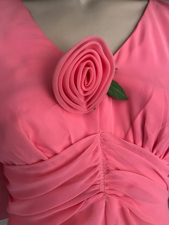 Vintage 70s Dress Strawberry Pink Chiffon Gown Ha… - image 5