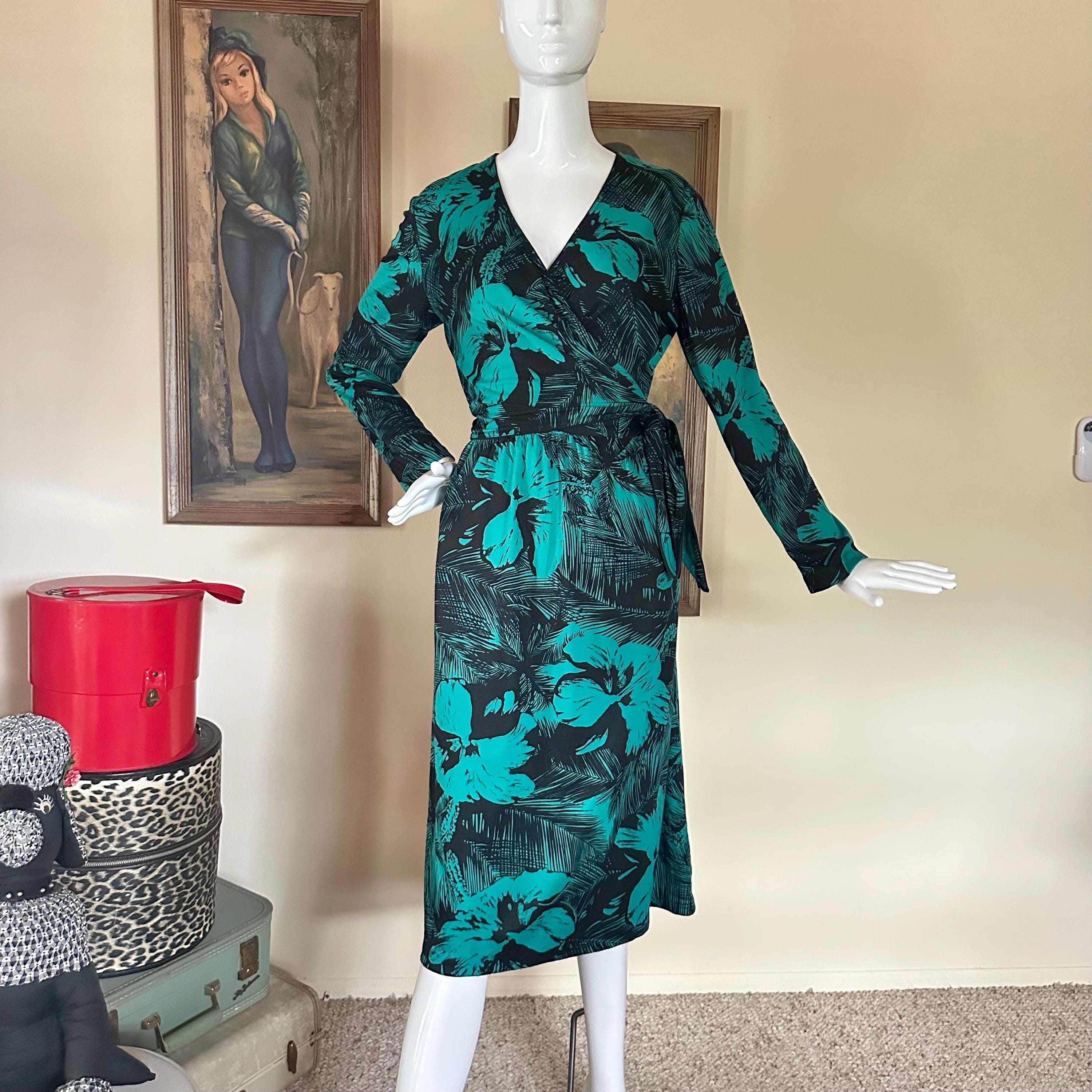 Iconic Vintage 1980s Diane Von Furstenberg Wrap Dress Graphic Green Floral  M - Etsy
