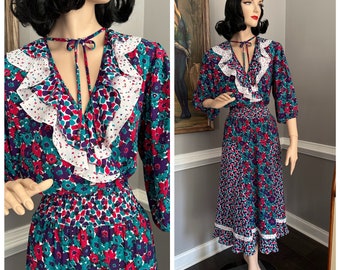 Vintage 1980s Festival Dress Diane Freis Style Georgette Gorgeous! M