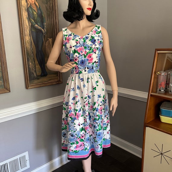Vintage 80s Floral Print Dress Full Skirt Sundres… - image 3