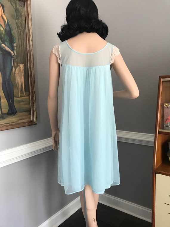 Vintage 1960s Baby Blue Babydoll Nightie Nightgow… - image 6