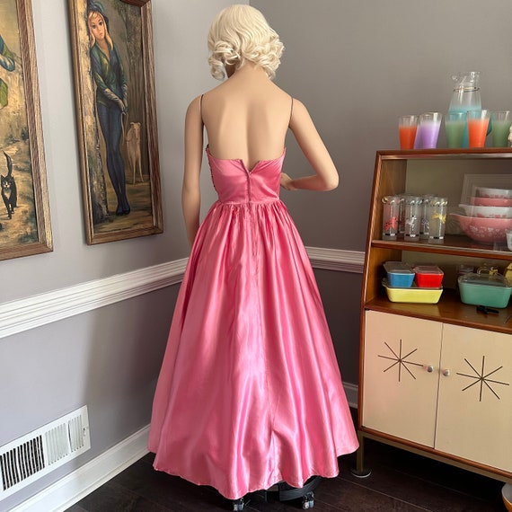 Vintage 1980s Pink Prom Dress Sequin & Satin Full… - image 3