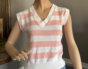 Cute Vintage 1980s Pastel Pink Striped Sweater Vest S/M