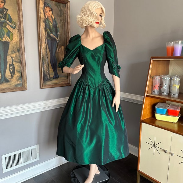 Vintage 80s Emerald Dark Princess Prom Dress Small